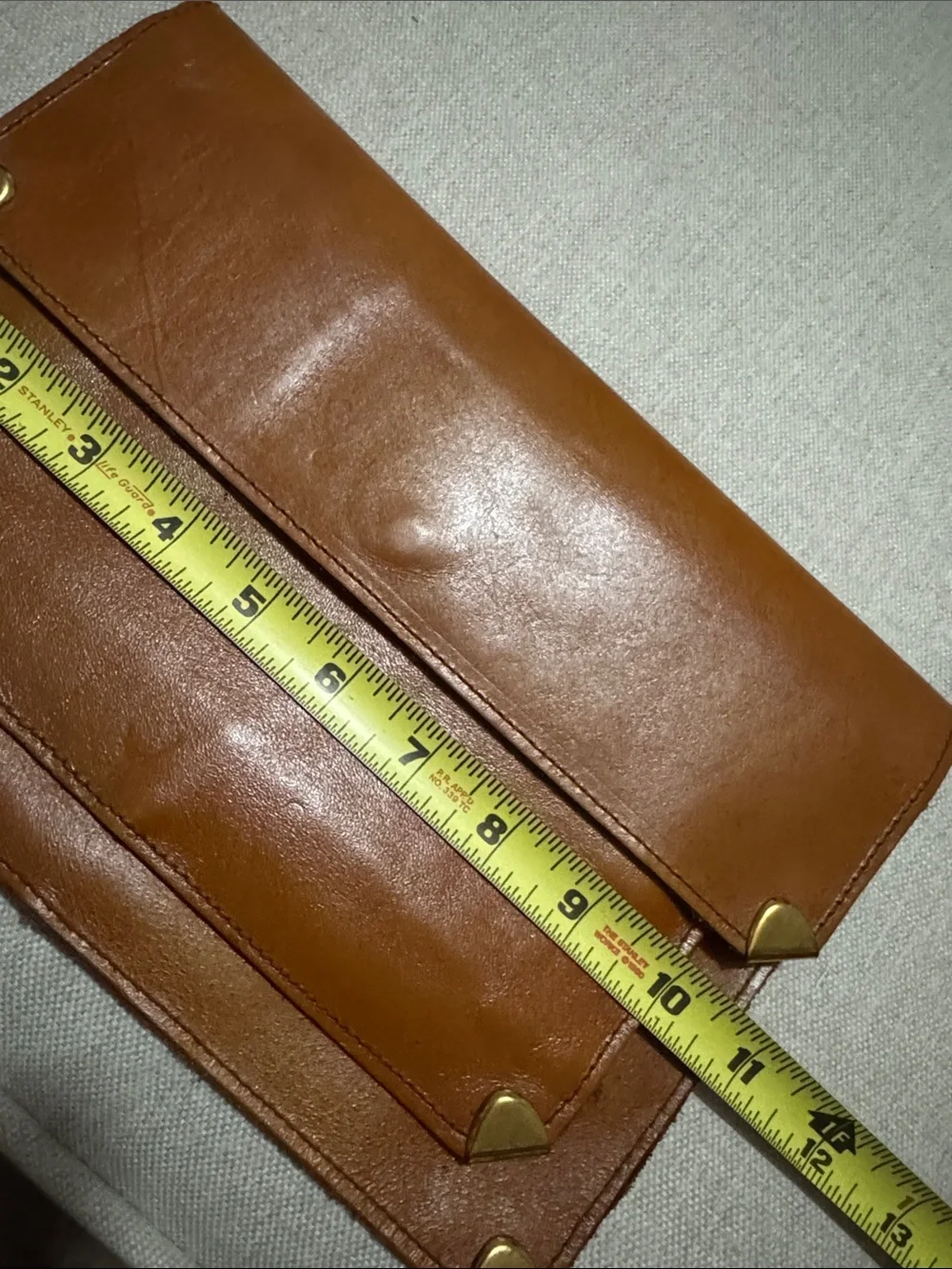 Vintage Leather Envelope Style Clutch with Hidden Wristlet Strap-Metal Corners